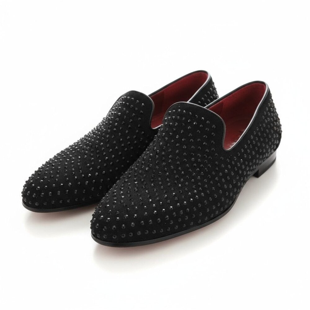 J75 Jump FALCO-B Dress Men's Black Studded Slip- On Loafers -US 6